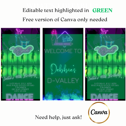 Animated Neon Strip Club Theme Birthday Video Invitation – P Valley Gentlemens Party Evite Evite