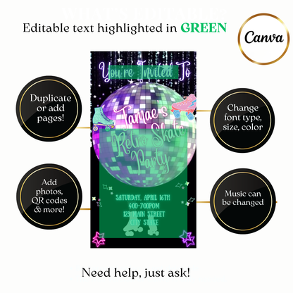 Custom retro skate disco video invite design