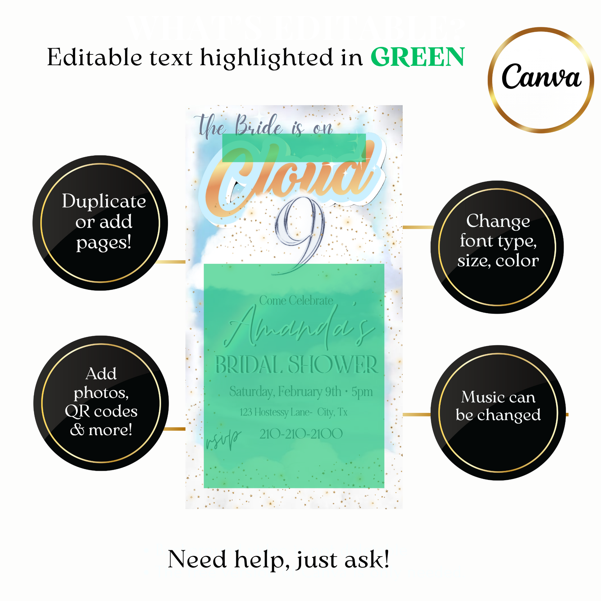 Blue and gold bridal party video invite customizable