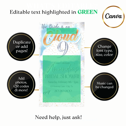 Blue and gold bridal party video invite customizable