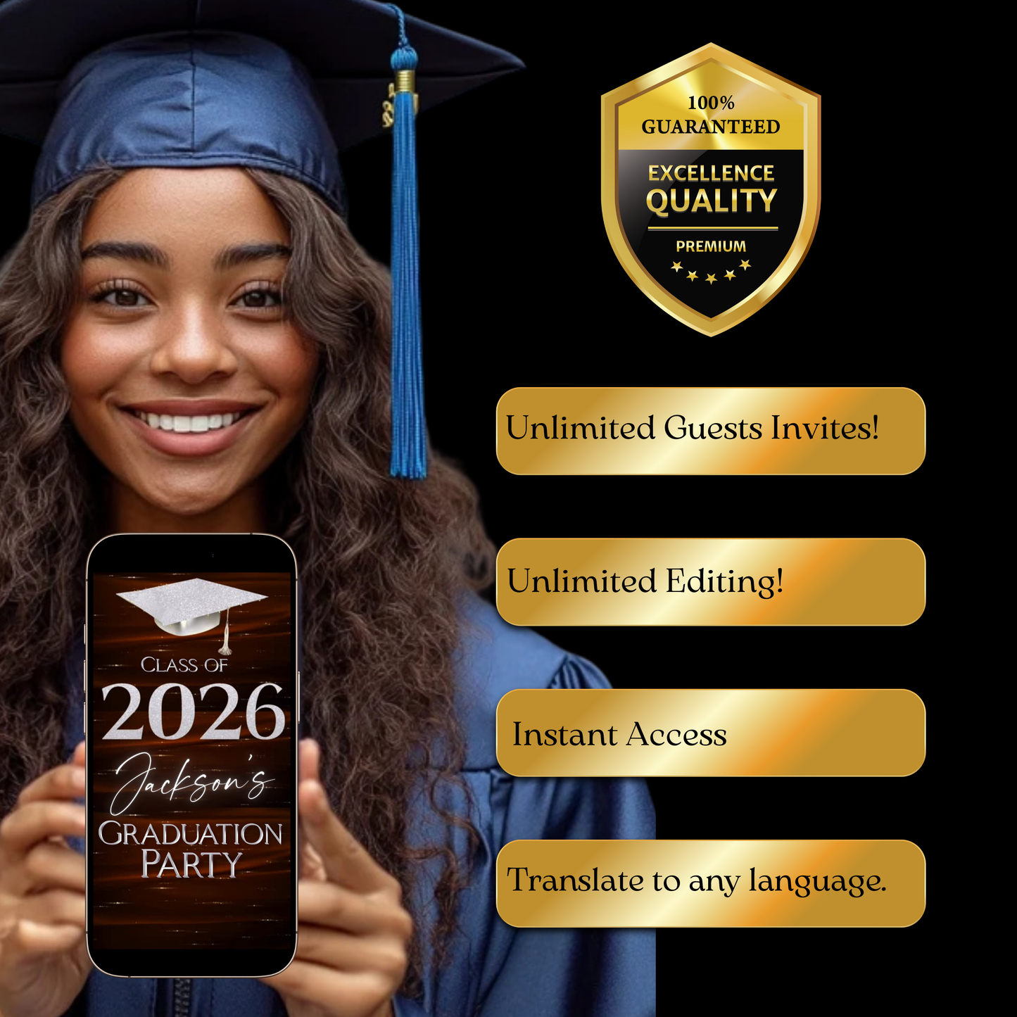 Graduation Party Video Invitation | Class of 2026 Orange and Silver Invite for Him | Editable Online RSVP Evite Canva Template