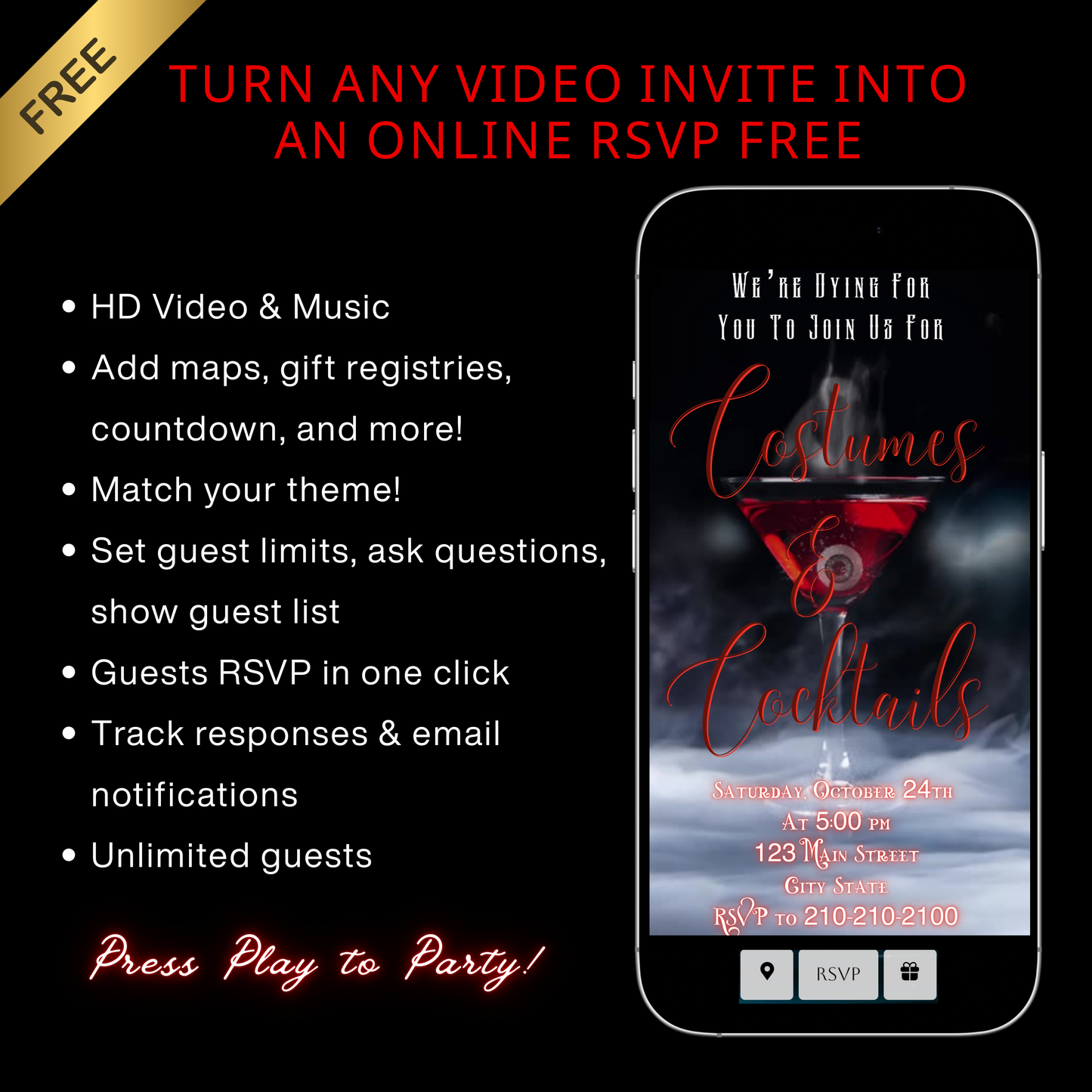 Halloween Video Invitation | Animated Halloween Digital Evite | Editable Canva Invite Template