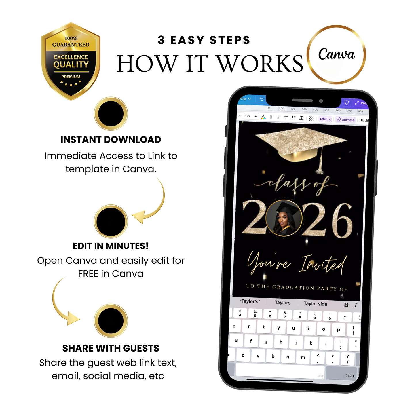 2026 Graduation Party Video Invitation | Digital Graduation Invite | Editable Online Canva Template