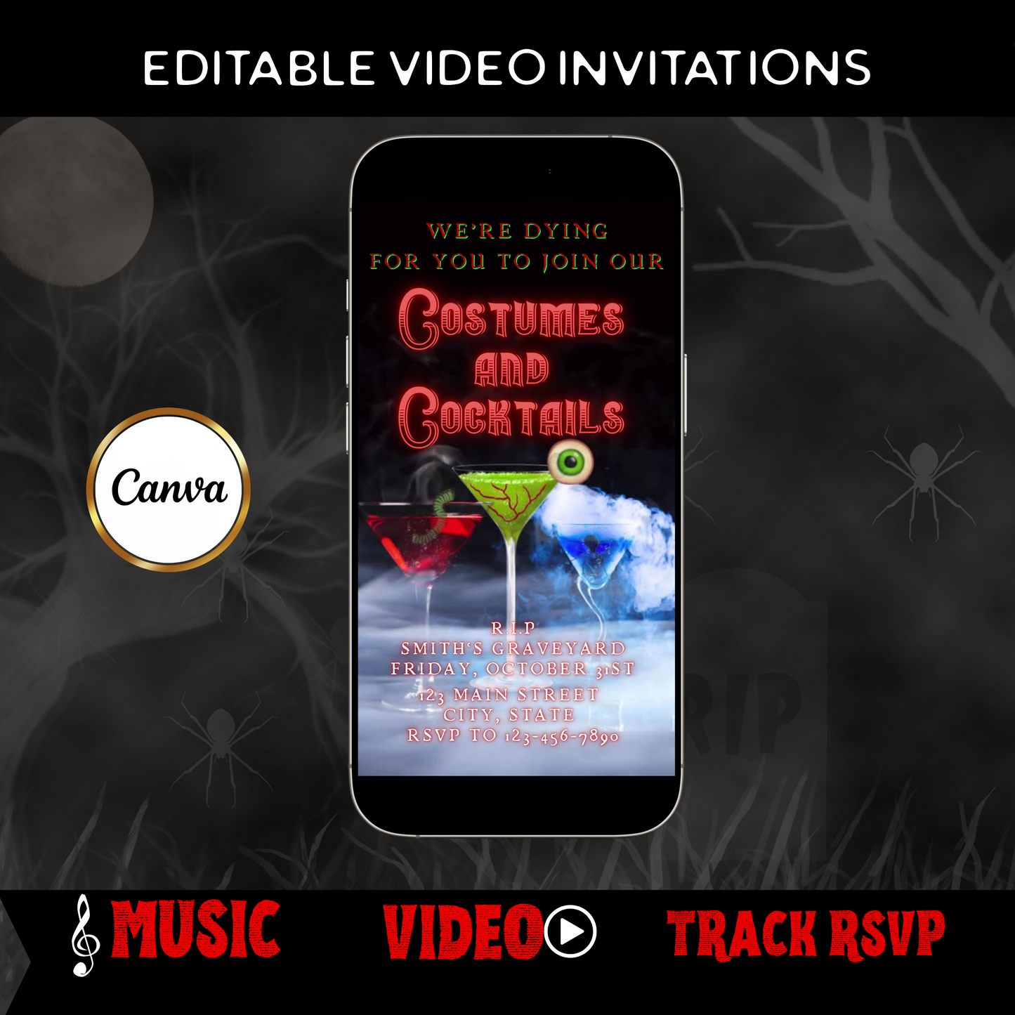 Halloween Video Invitation | Animated Halloween Digital Evite | Editable Canva Invite Template