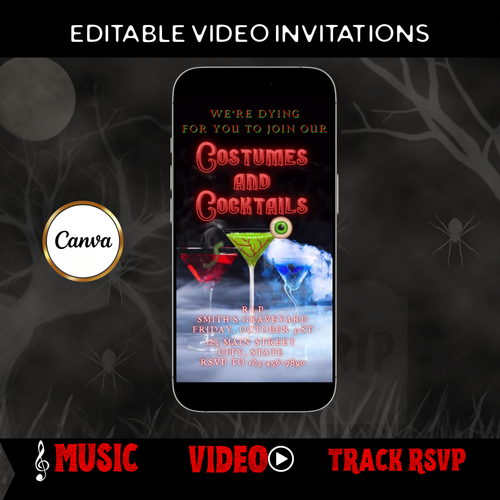 Halloween Video Invitation | Animated Halloween Digital Evite | Editable Canva Invite Template