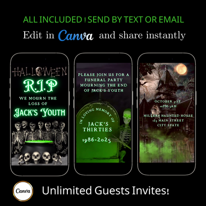 RIP Halloween-Videoeinladung, Tod meinen 20ern, 30ern und 40ern – animierte Einladung, bearbeitbare mobile Halloween-Party-Einladung