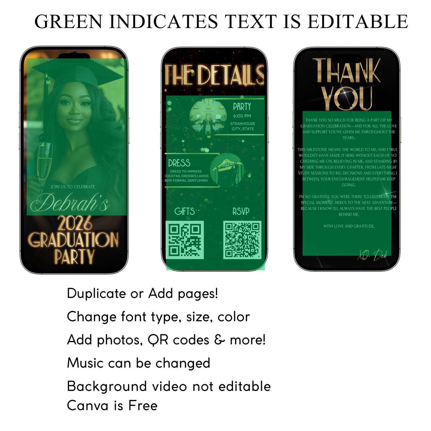 Black and Gold Graduation Party Video Invitation | Digital Glam Graduation Invite | Editable Online RSVP Evite Canva Template