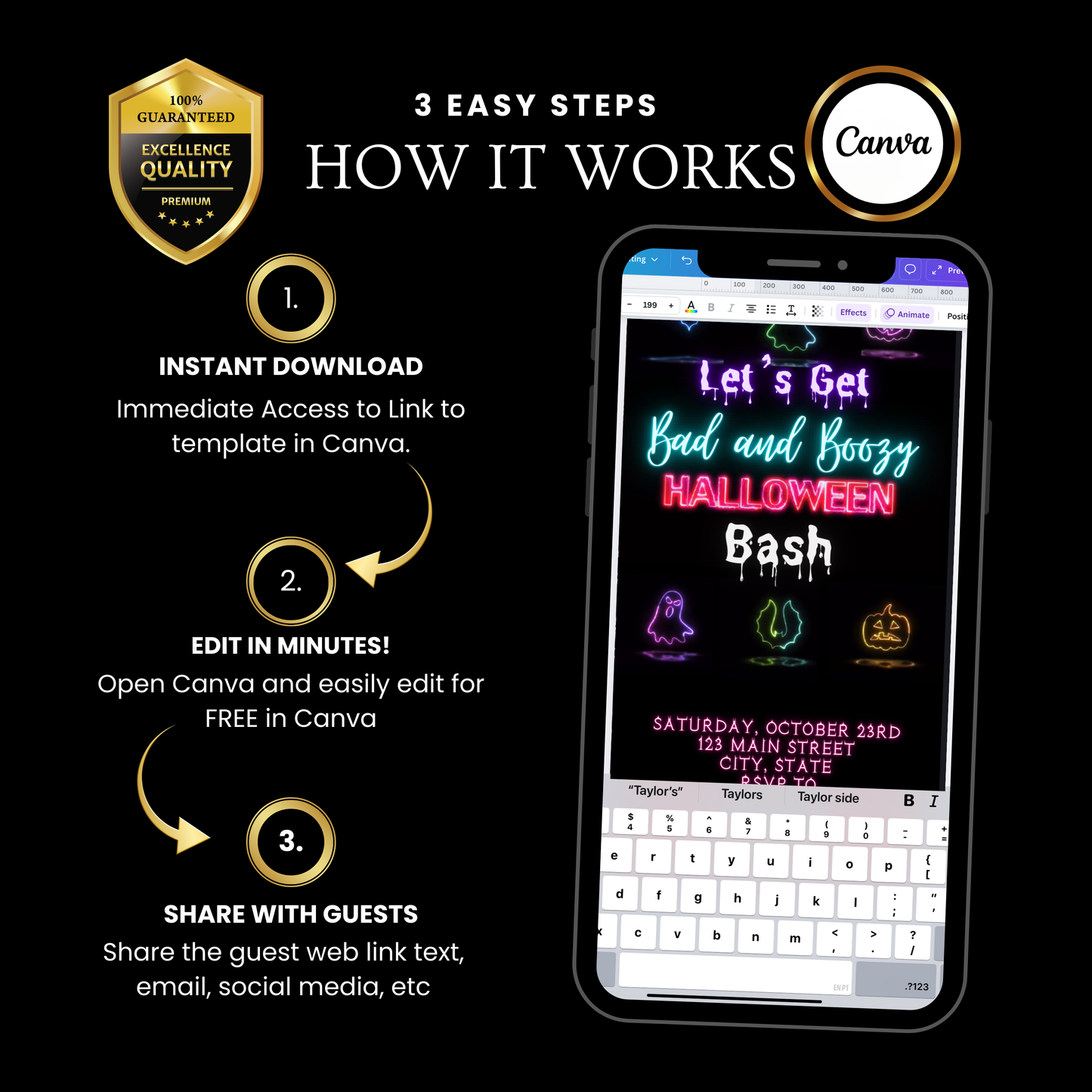 Halloween-Videoeinladung, animierte Neon-Halloween-Einladung, bearbeitbare mobile Halloween-Party-Einladung