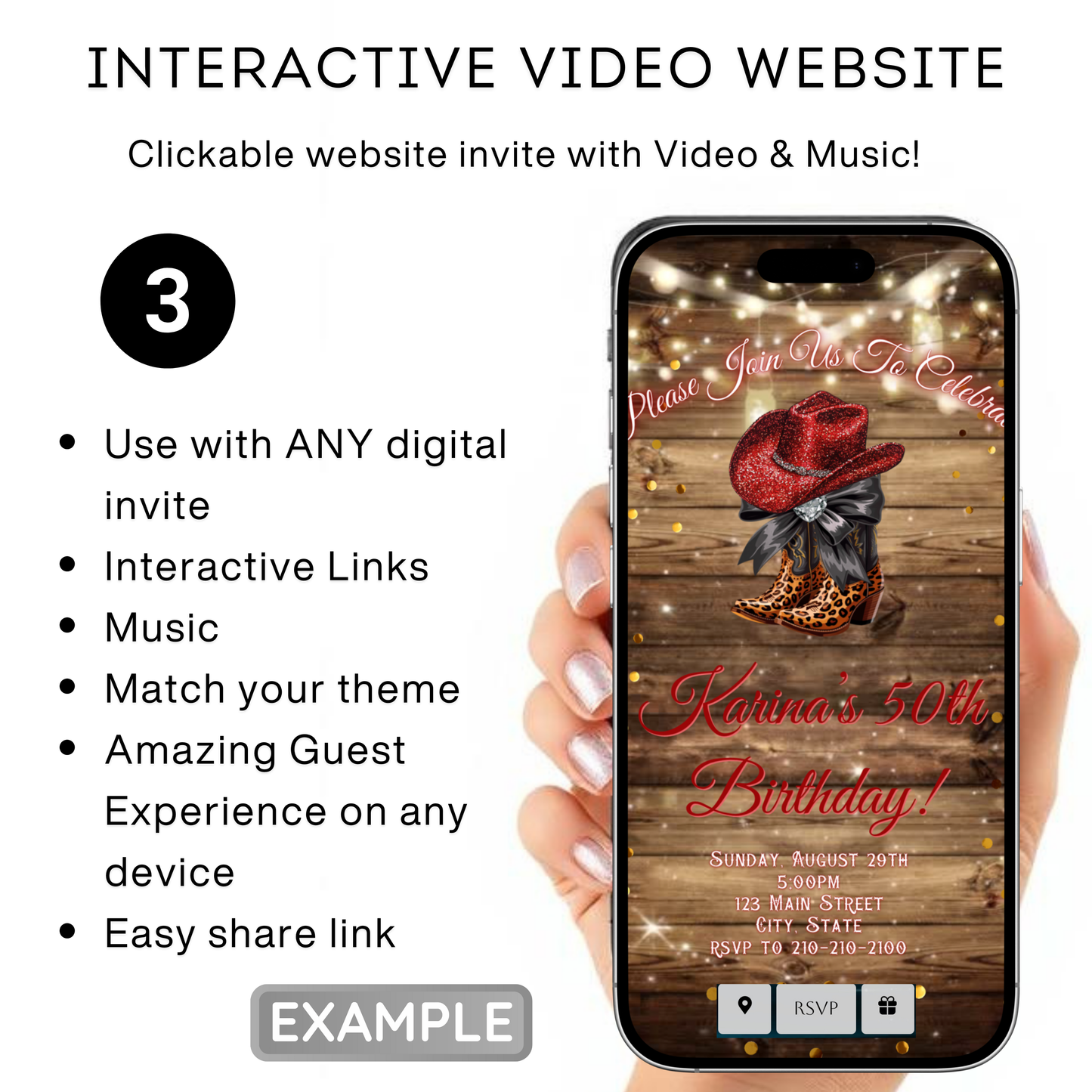 Boots and Bling Video Invitation | Rustic Western Theme Digital Evite | Editable Canva Template