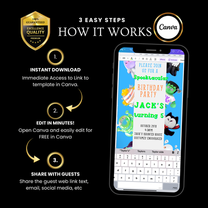 Halloween-Videoeinladung, animierte Einladung „Kleine Monster“, bearbeitbare mobile Halloween-Party-Einladung