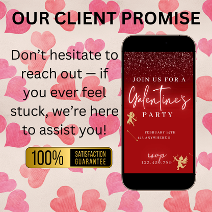 Valentines Day Party Video Invitation | Digital Galentines Day Animated Invite | Editable Canva Evite Template