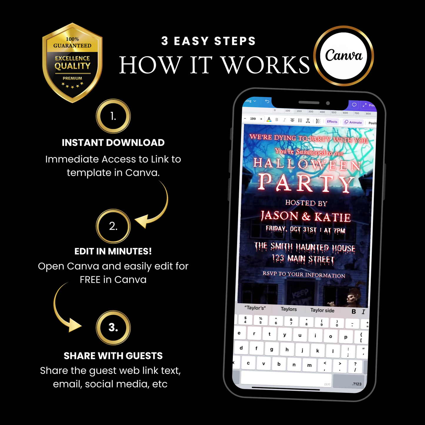 Halloween-Videoeinladung, animierte Halloween-Einladung für März, bearbeitbare mobile Halloween-Party-Einladung