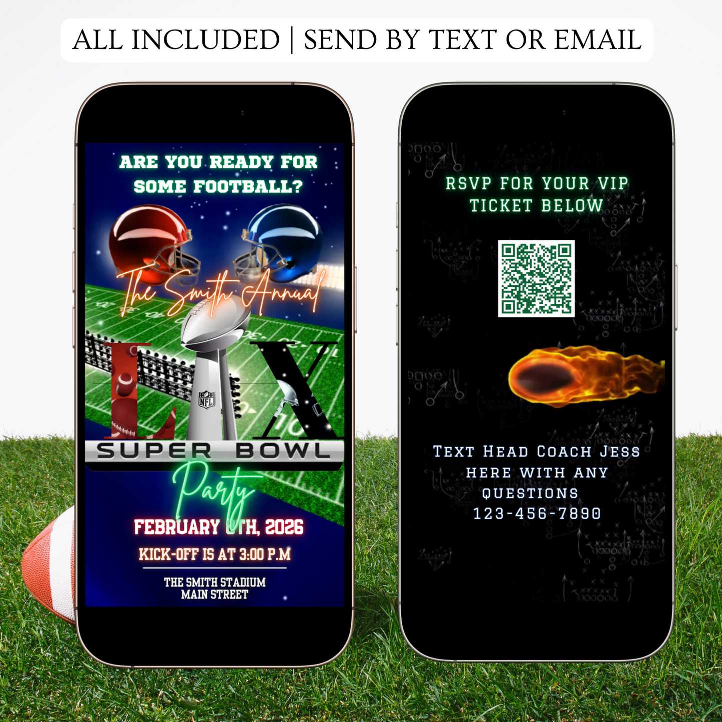 Super Bowl LX Party Video Invitation | Digital Football Game Day Invite | Editable Online Template