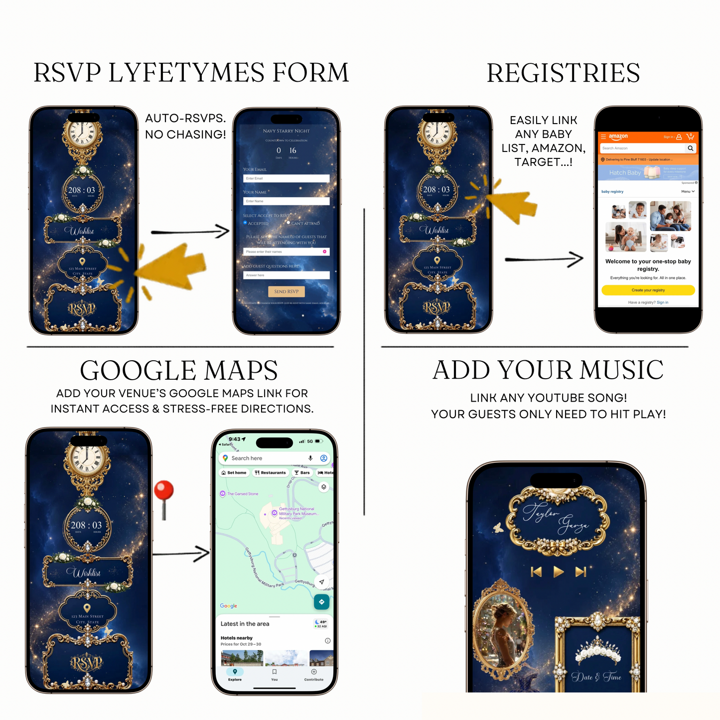 Navy and Gold Website Invitation with RSVP tracking