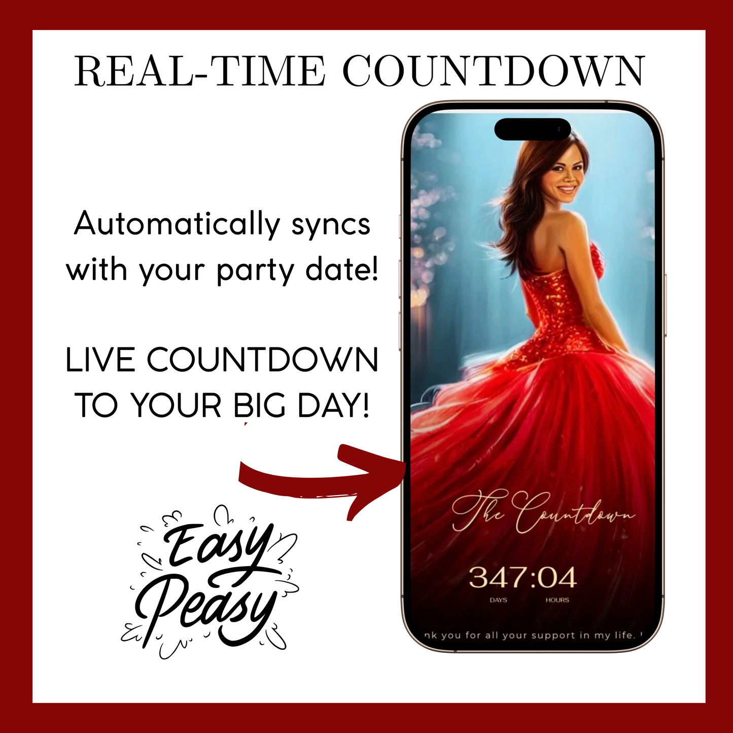 Einladung zur Quinceañera mit roten Rosen | Einladung zur Sweet 15/16 mit RSVP-Tracking | Canva-Vorlage