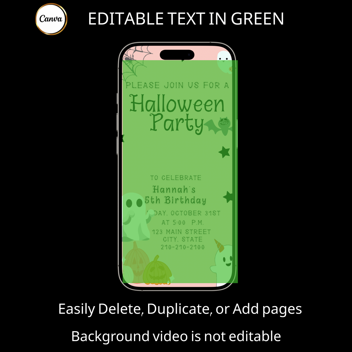 Halloween Video Invitation | Animated Halloween Digital Evite | Editable Canva Invite Template
