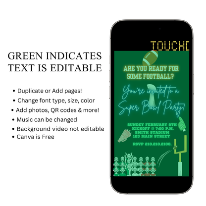 Editable Super Bowl LX Party Video Invitation | Digital Canva Template