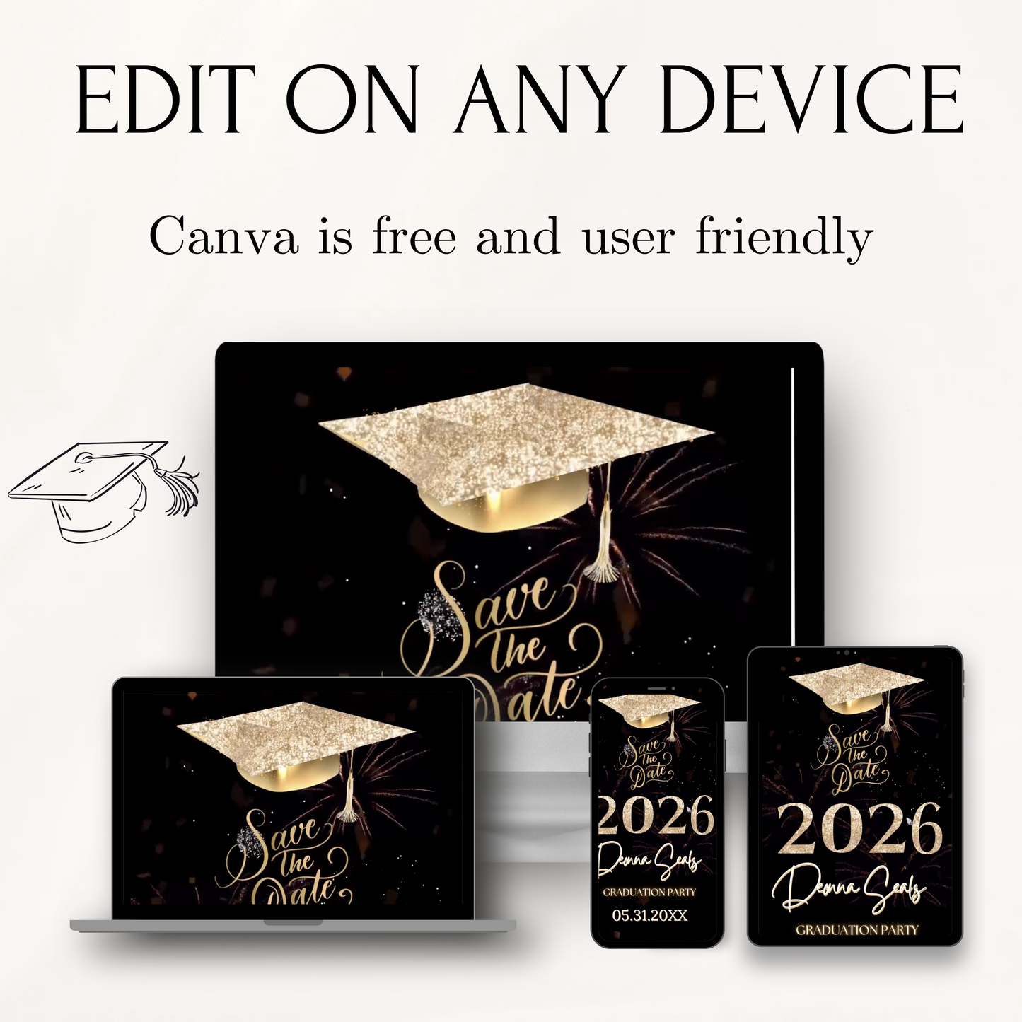 Graduation Party Video Invitation | Digital Graduation Invite | Editable Online Canva Template