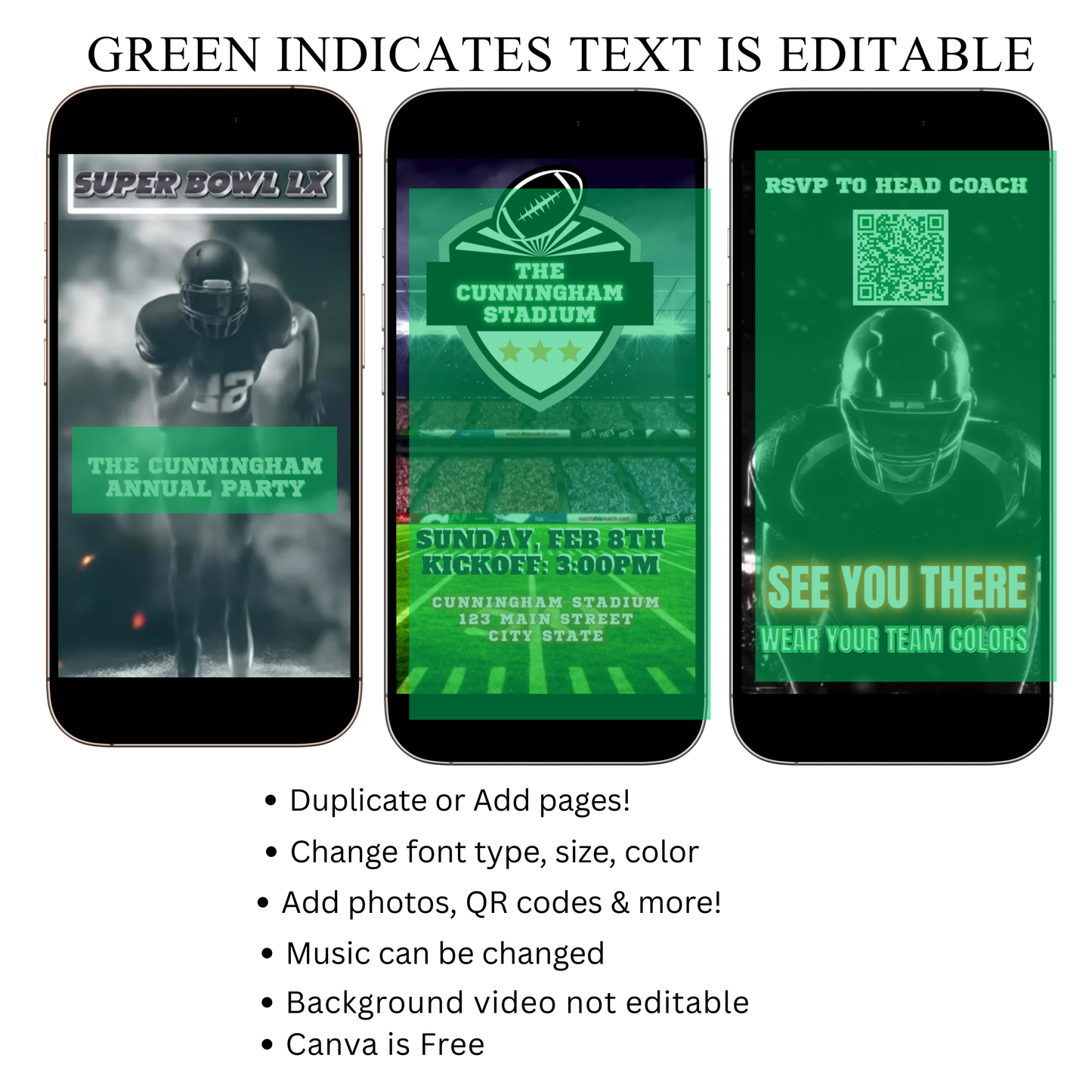 Super Bowl Video Invitation | Digital Football Game Day Invite | Editable Canva Template