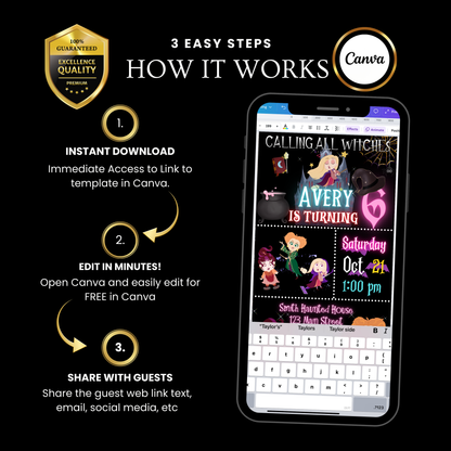 Halloween Video Invitation | Hocus Pocus Animated Halloween Digital Evite | Editable Canva Invite Template