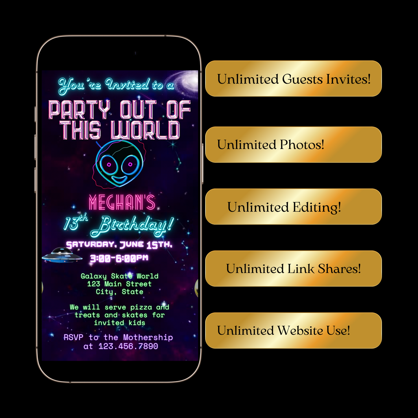 Party Out of This World Alien Birthday Invitation | Mobile Animated Alien Invite | Editable Canva Template