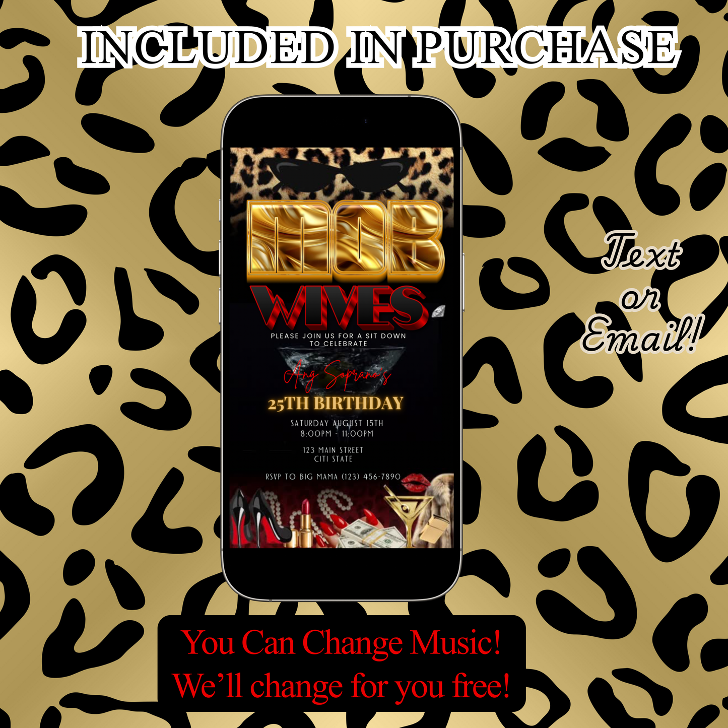 Mob Wife Video | Invitation Glam Mafia Party Invite | Canva Template