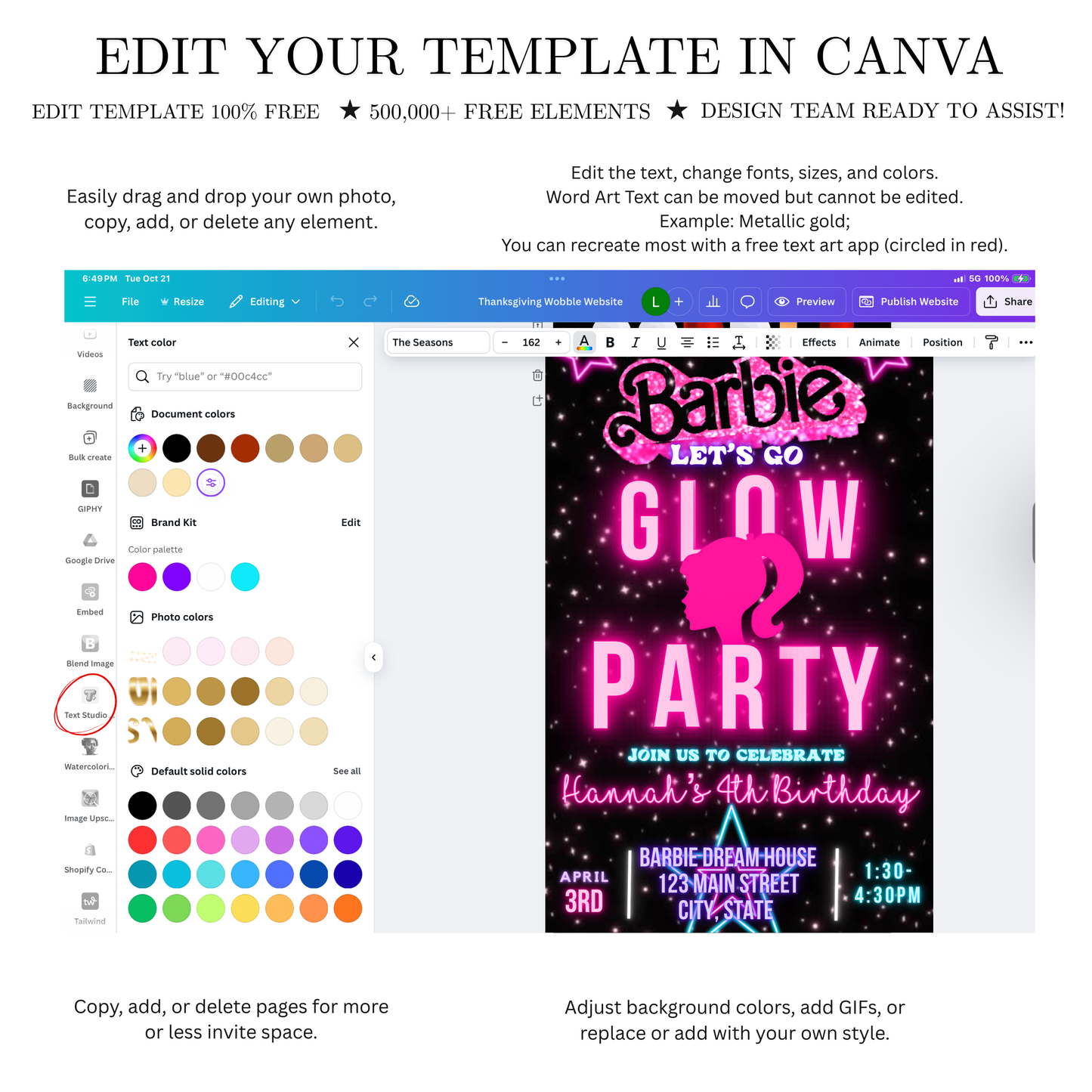 Editable Barbie Video Invitation | Animated Pink Barbie Digital Evite | Editable Canva Invite Template