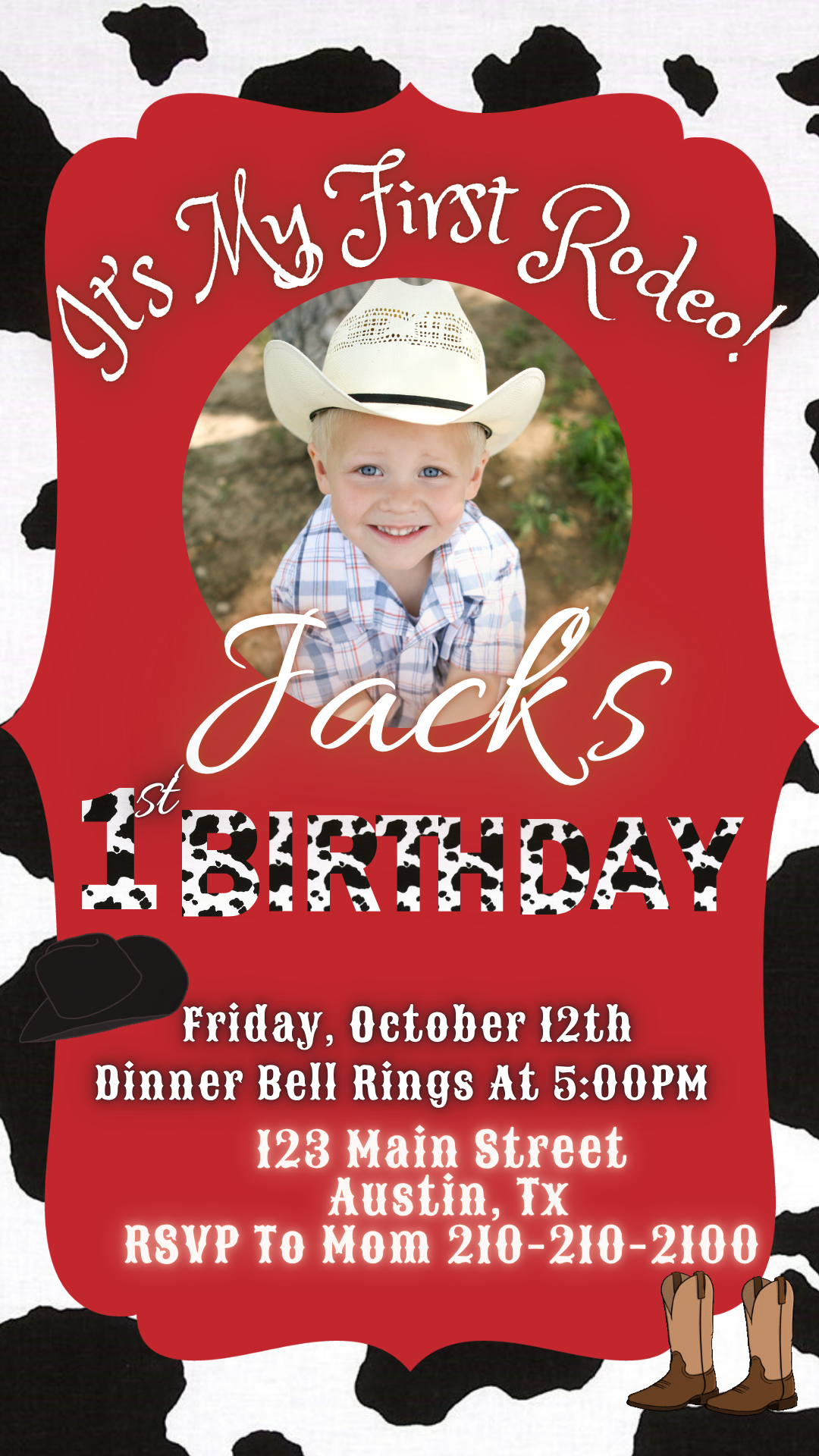 Western first birthday digital video invite card
