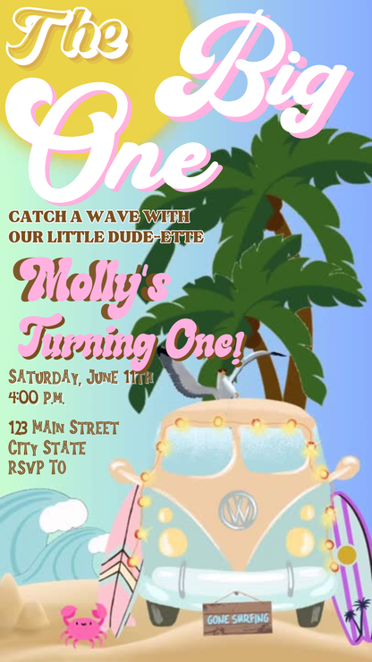Retro Surf Van Beach Video Invitation Social Media Invite