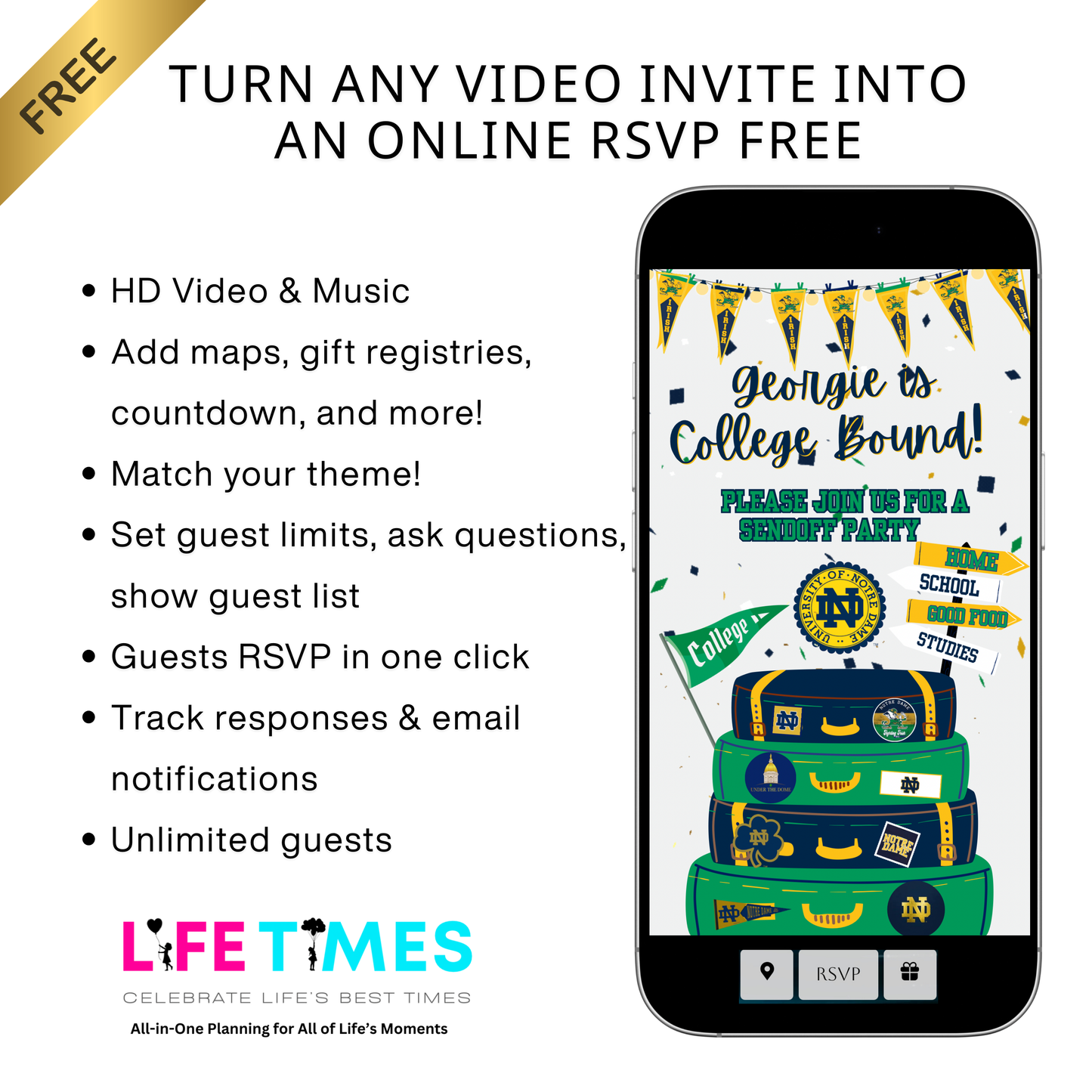Notre Dame Video-Einladung | Digitale animierte Einladung der Fighting Irish | Bearbeitbare Canva-Vorlage