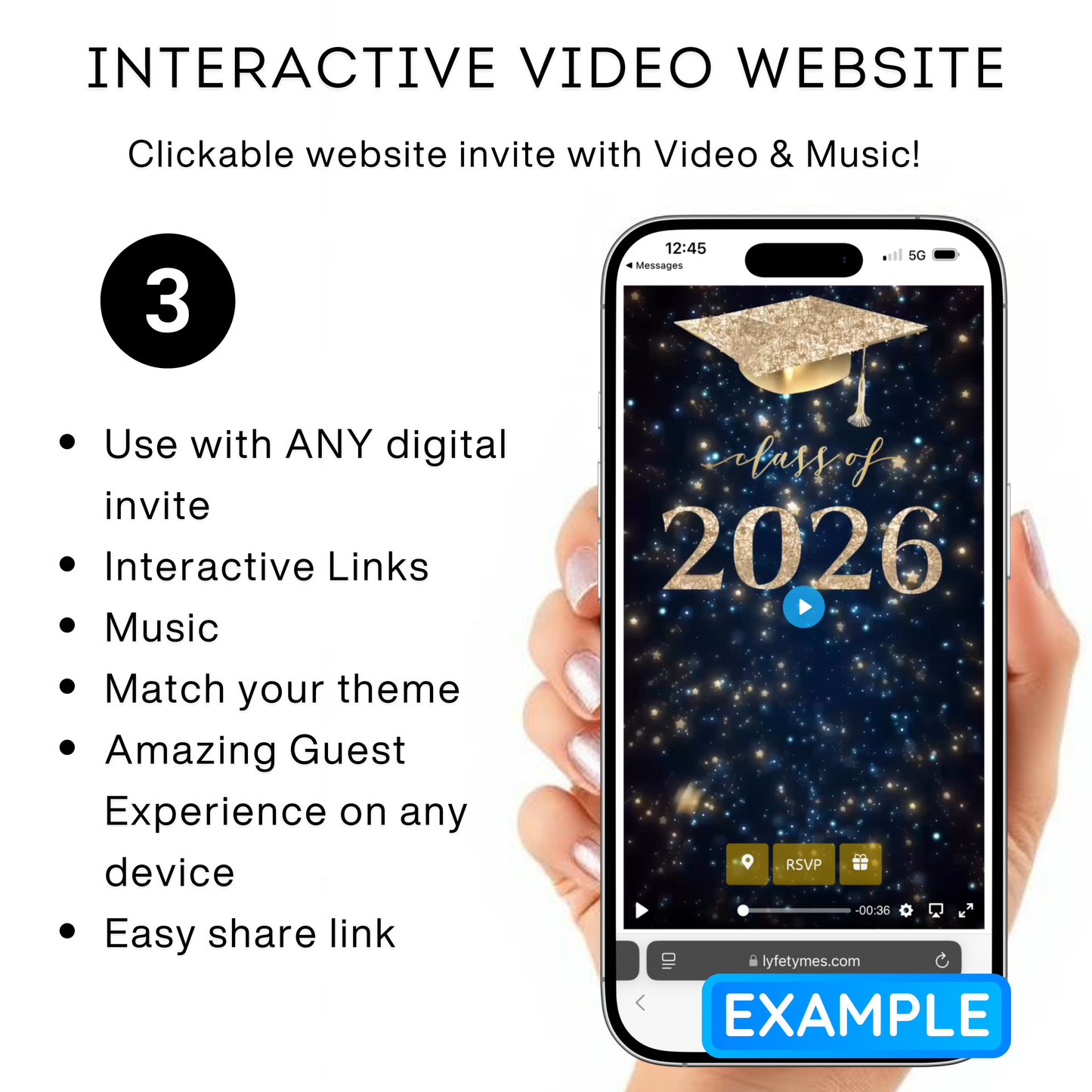 Graduation Party Video Invitation | Black and Gold Graduation RSVP Invite | Editable Online RSVP Evite Canva Template