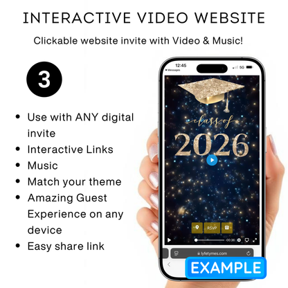 Graduation Party Video Invitation | Black and Gold Graduation RSVP Invite | Editable Online RSVP Evite Canva Template