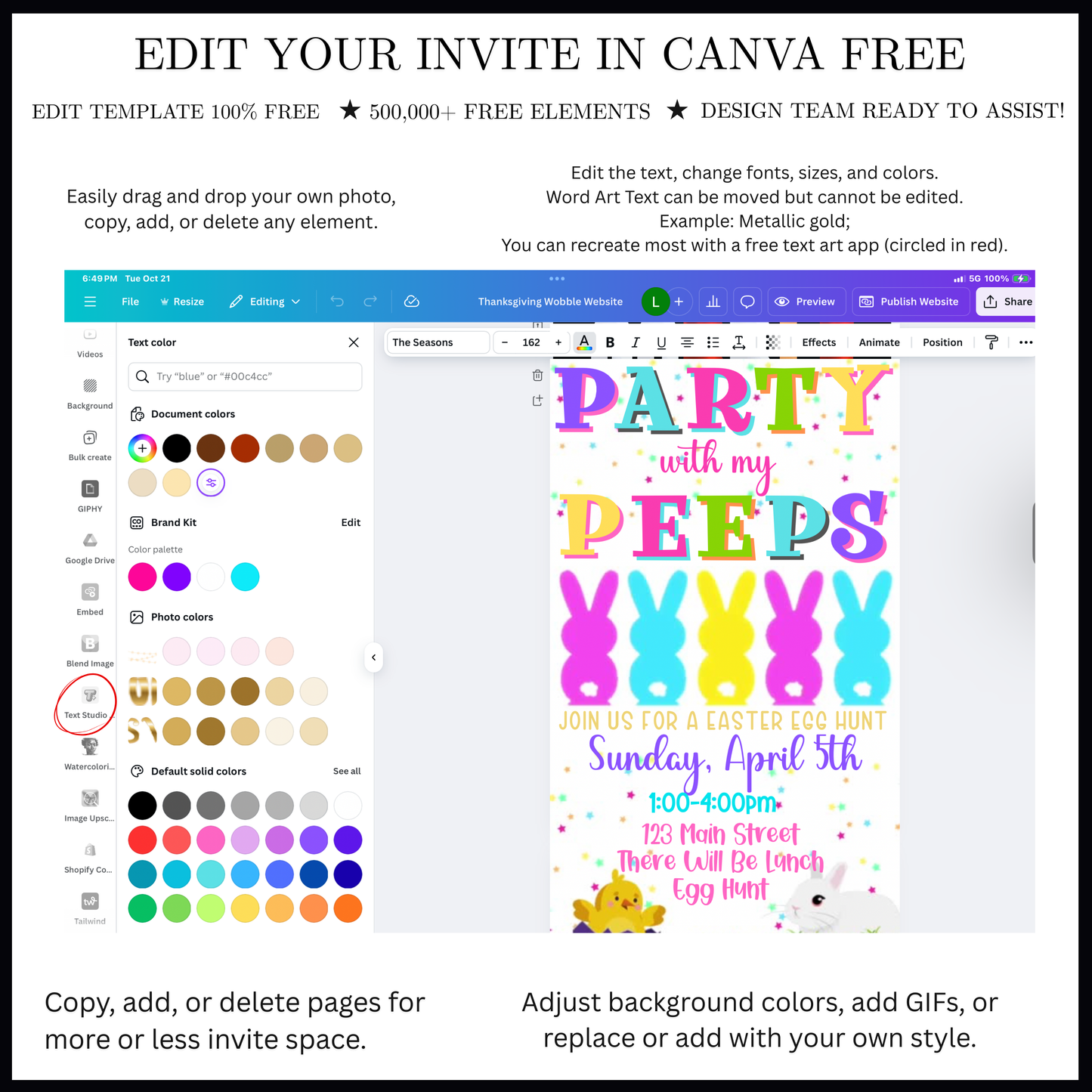 Easter Peeps Video Invitation, Party with my Peeps Animated Invite, Digital Canva Template