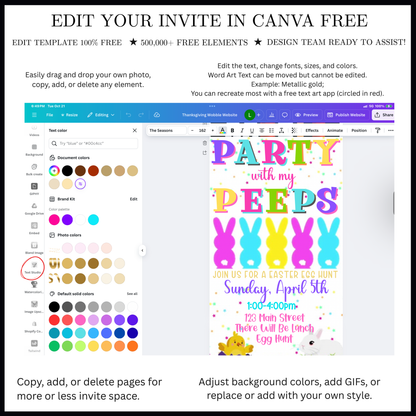 Easter Peeps Video Invitation, Party with my Peeps Animated Invite, Digital Canva Template
