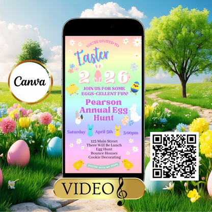 Editable Easter Video Invitation, Party with my Peeps Animated Invite, Digital Canva Template