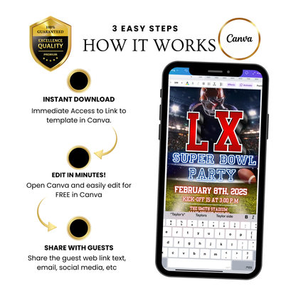 Super Bowl LX Party Video Invitation | Digital Football Canva Template