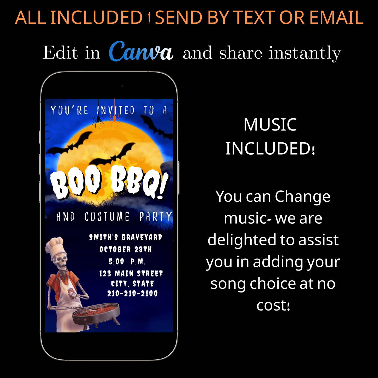 Halloween Video Invitation | Animated Halloween Digital Evite | Editable Canva Invite Template