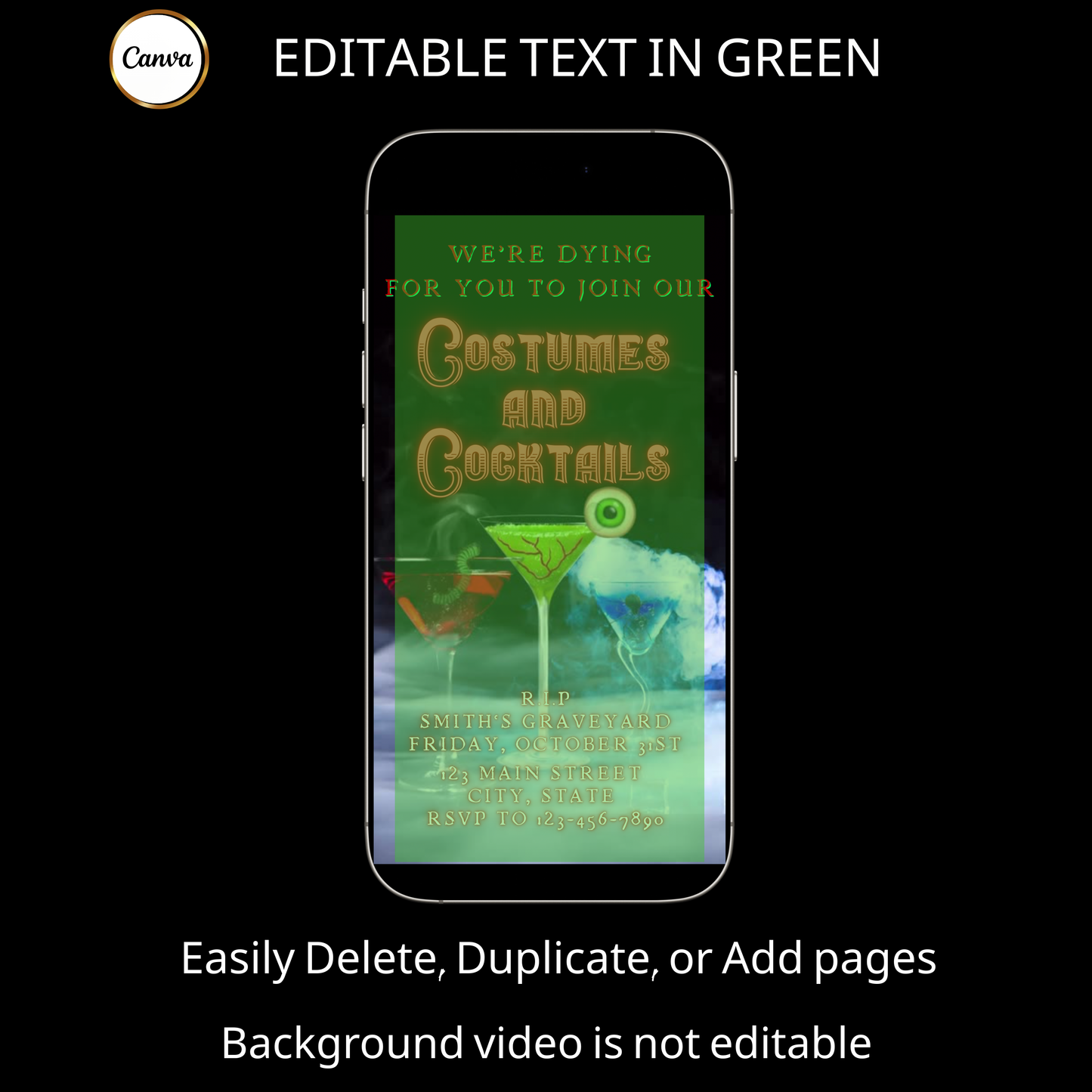 Halloween Video Invitation | Animated Halloween Digital Evite | Editable Canva Invite Template