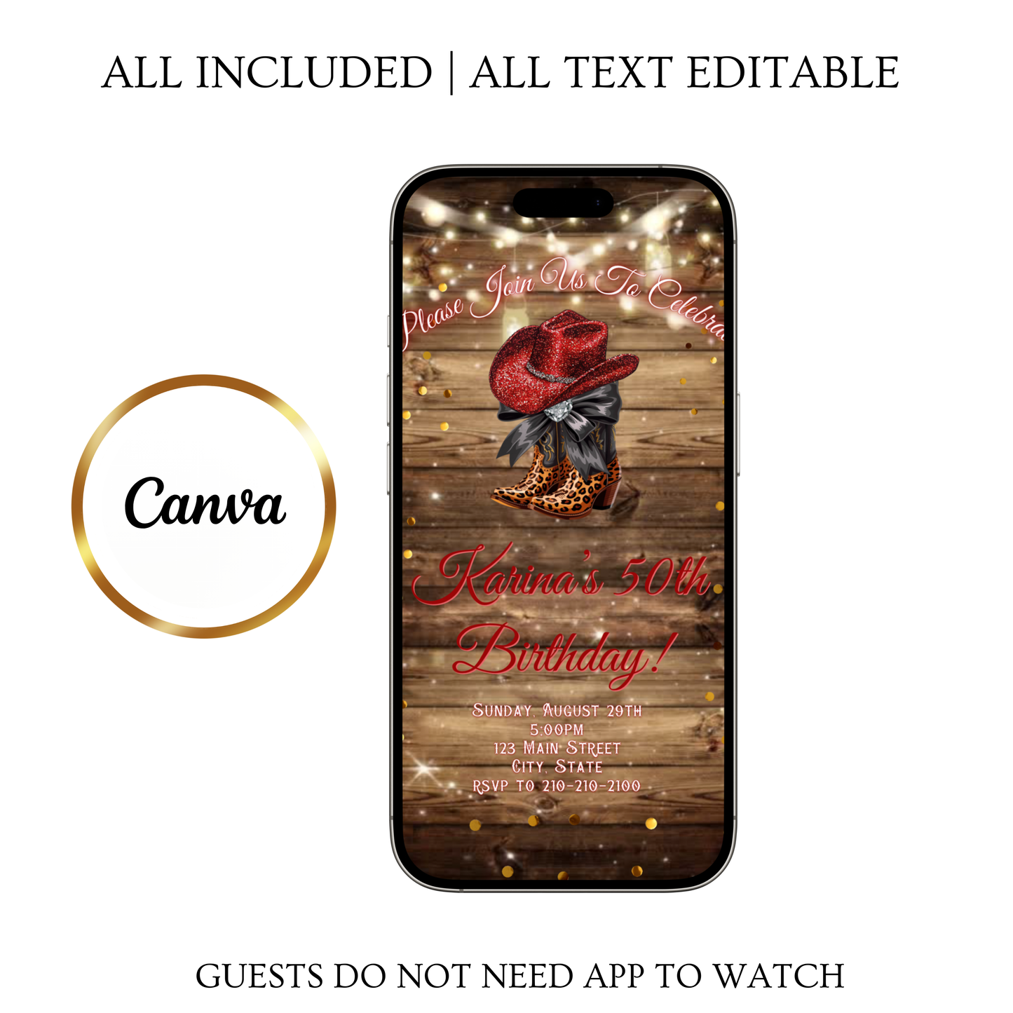 Boots and Bling Video Invitation | Rustic Western Theme Digital Evite | Editable Canva Template