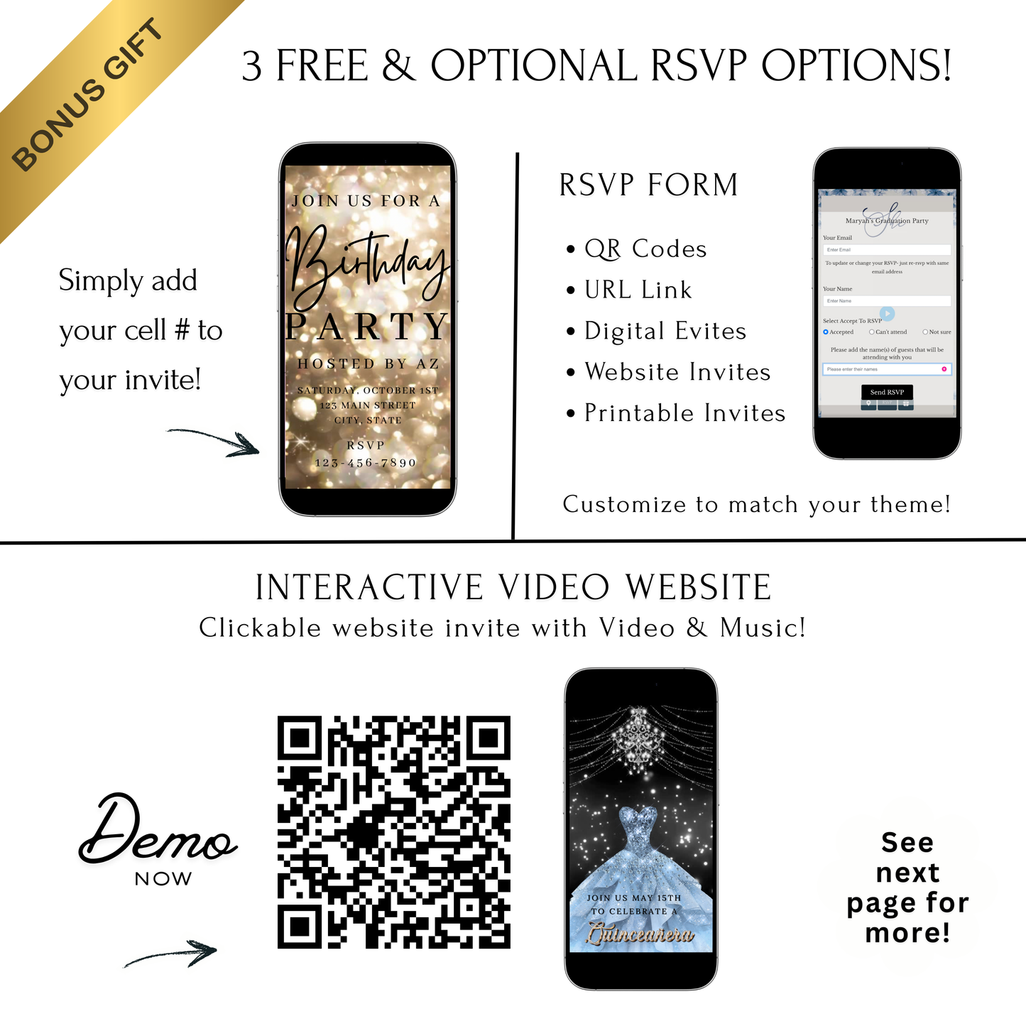 Gold Video Invitation | Animated Birthday Digital Evite | Editable Canva Invite Template