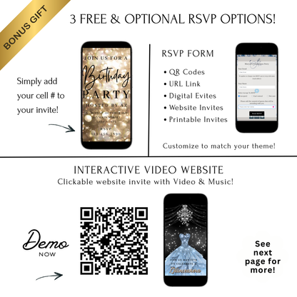 Gold Video Invitation | Animated Birthday Digital Evite | Editable Canva Invite Template