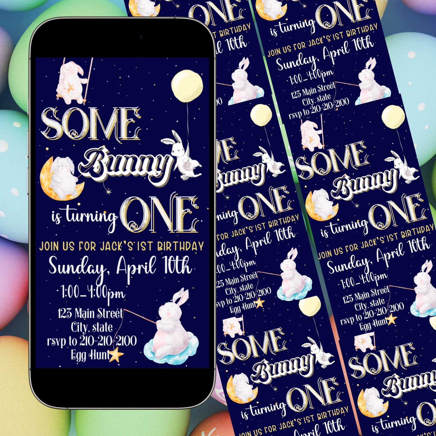 Digitale Ostereinladung, animierte Einladung zum Ostergeburtstag, digitale Vorlage „Ein Hase liebt dich“, digitale Einladung zur Babyparty mit Hasenmotiv, Canva-Vorlage