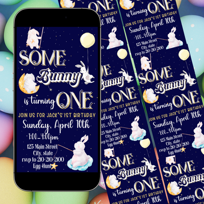 Digitale Ostereinladung, animierte Einladung zum Ostergeburtstag, digitale Vorlage „Ein Hase liebt dich“, digitale Einladung zur Babyparty mit Hasenmotiv, Canva-Vorlage