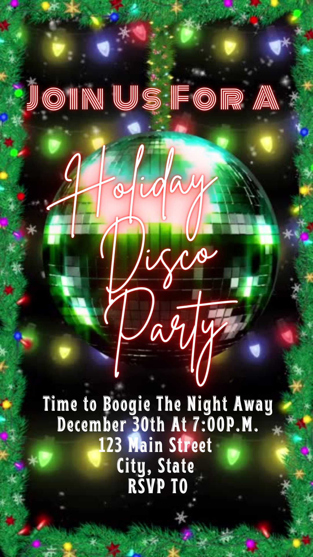 Green red holiday digital video invite card disco
