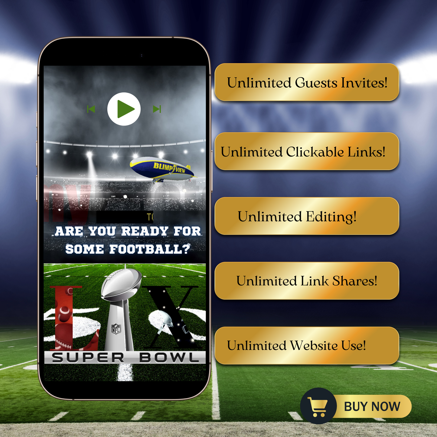 Super Bowl LX Video Invitation and RSVP Website | Game Day Party Invite | Digital Football Invite | Editable Online Template