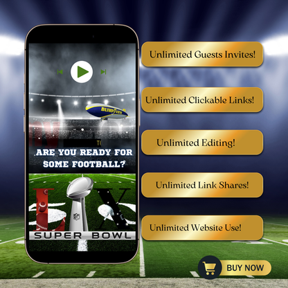 Super Bowl LX Video Invitation and RSVP Website | Game Day Party Invite | Digital Football Invite | Editable Online Template