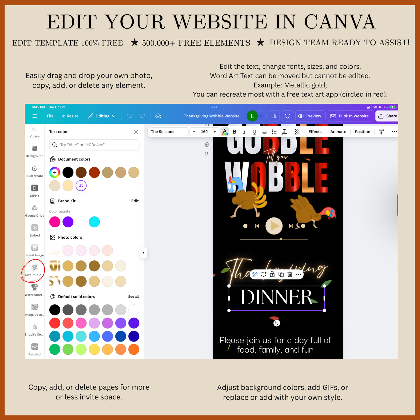 Funny Thanksgiving Invite Website with RSVP tracking, Animated Friendsgiving Dinner Invite Website Template