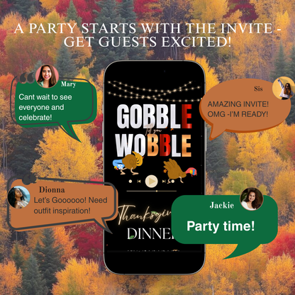 Funny Thanksgiving Invite Website with RSVP tracking, Animated Friendsgiving Dinner Invite Website Template