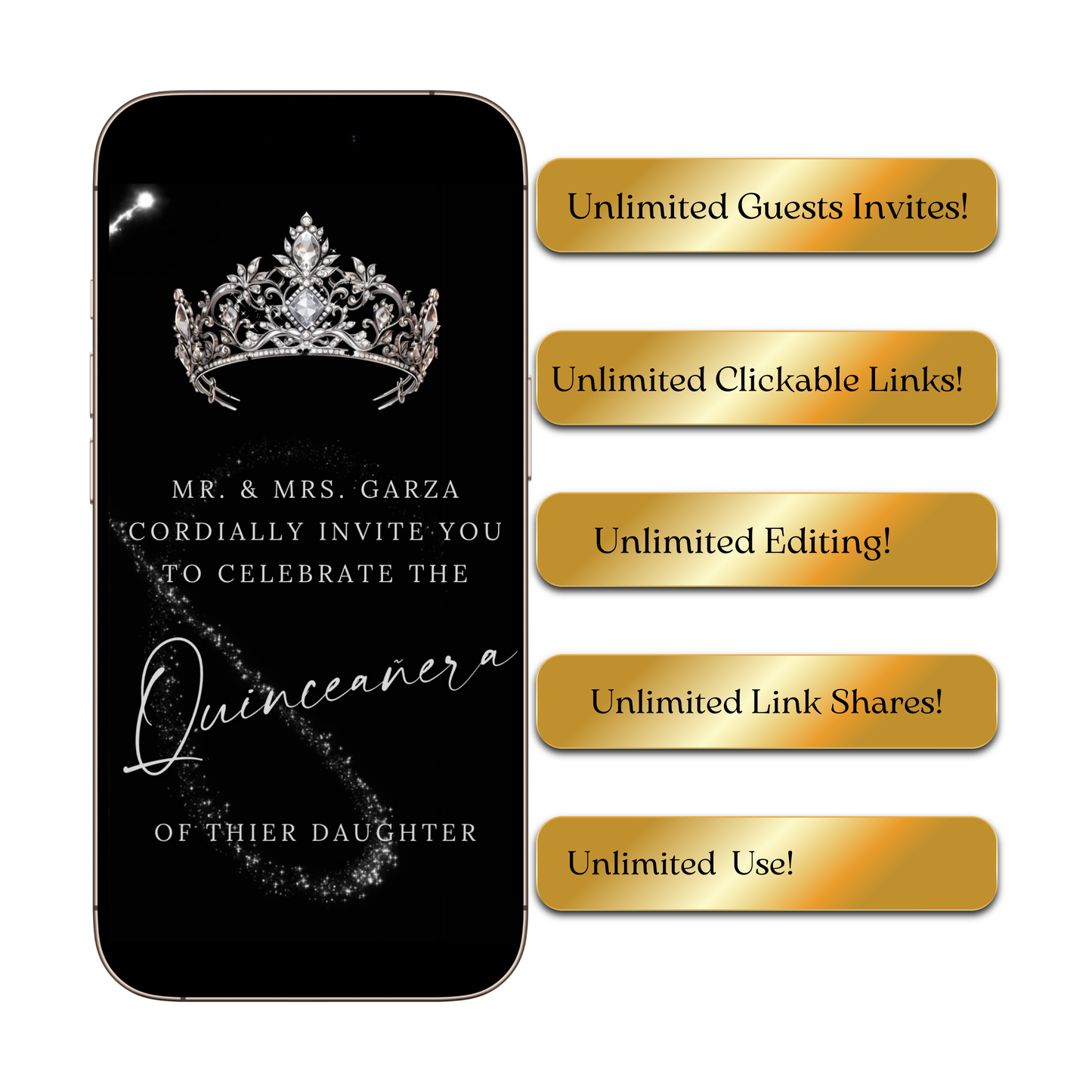 Silver Quinceanera Video Invite | Animated Sweet 15 16 Quince Evite | Editable Canva Evite Template