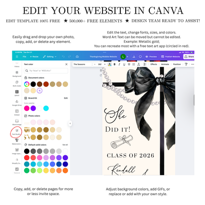Graduation Party Video Invitation | Cream and Black Bow Graduation Invite for Her | Editable Online RSVP Evite Canva Template